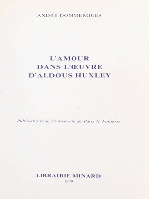 cover image of L'amour dans l'œuvre d'Aldous Huxley